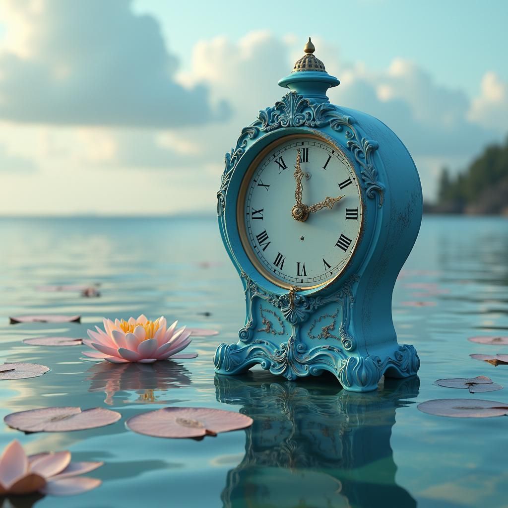Exquisite Antique Clock Submerged in Serene Beach Water