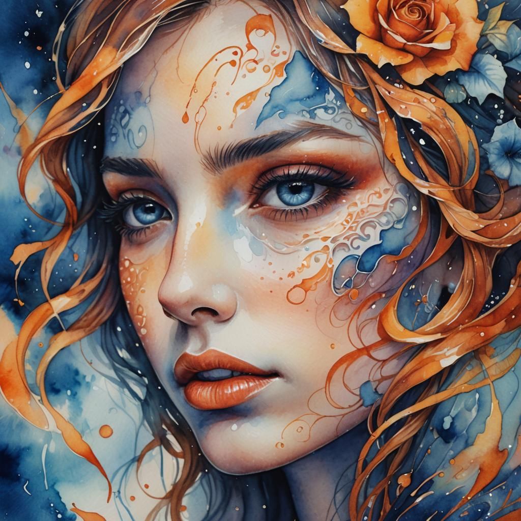 Heartbroken Face in Watercolor Fantasy Art