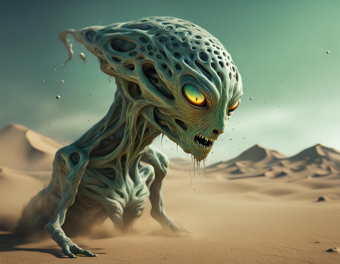 Surreal Alien Emerges from Desert Sands
