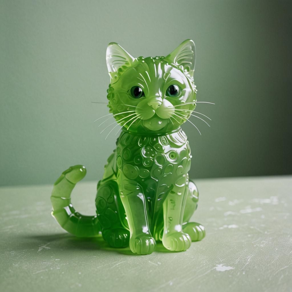 Green Jelly Cat Figurine on Table