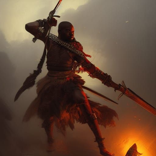 African Warrior Versus Victorian Soldier in Dark Fantasy Art
