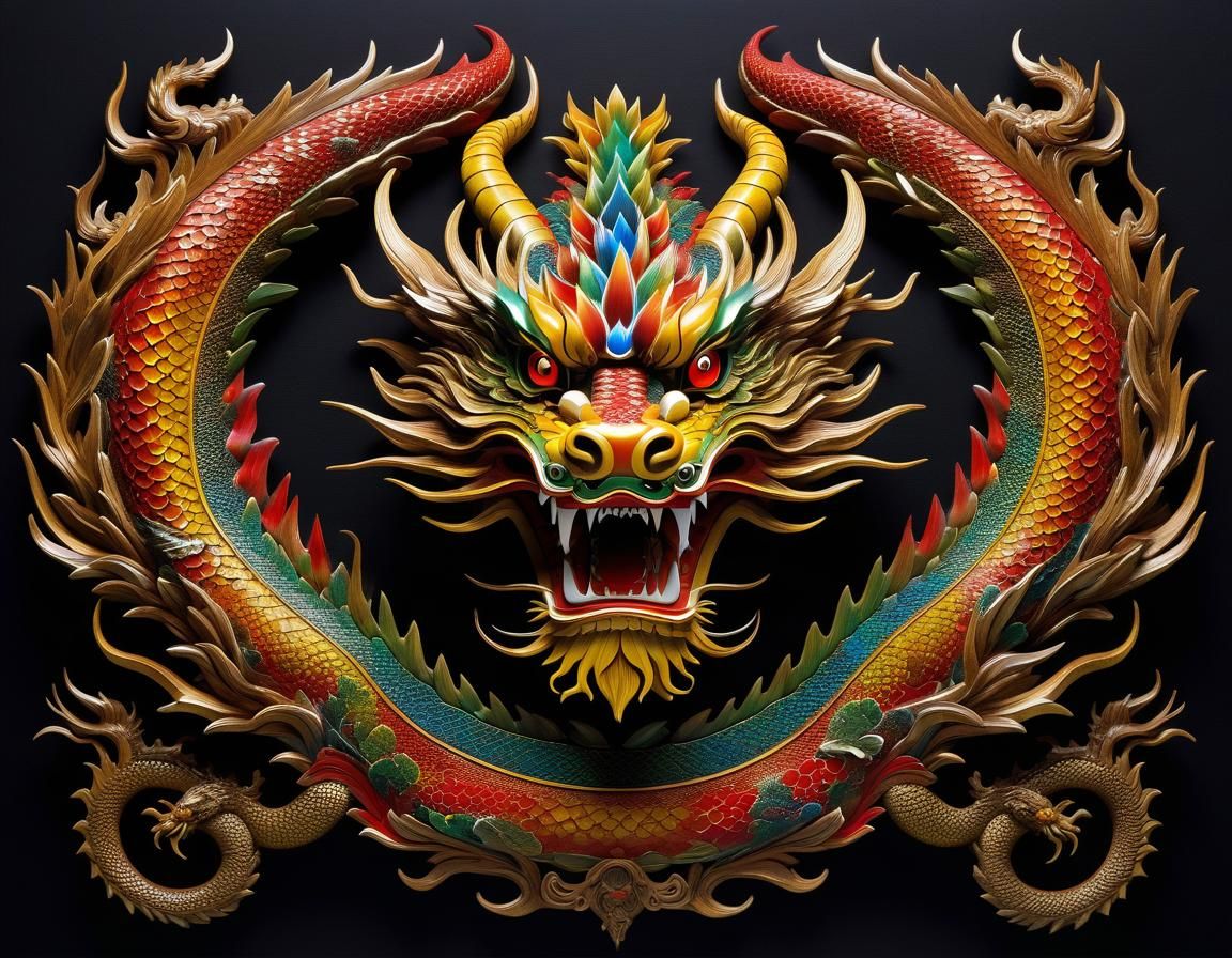 Colorful Chinese Wood Dragon Portrait