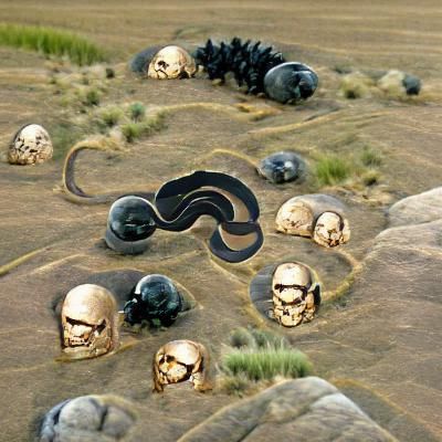 Serpent Coiled on Obsidian Skull Battlefield