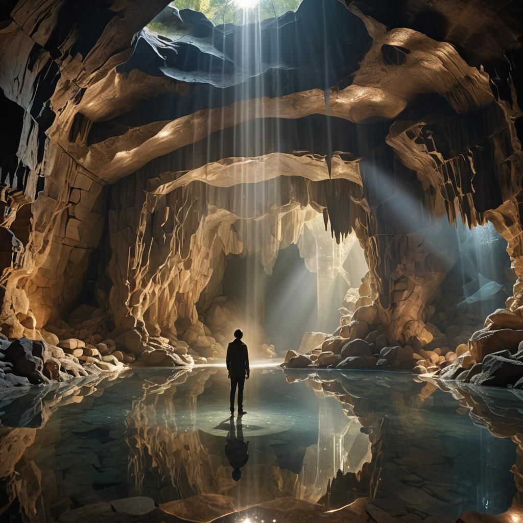 Magical Crystal Cave Reflecting Pool, Sharp Focus Photo