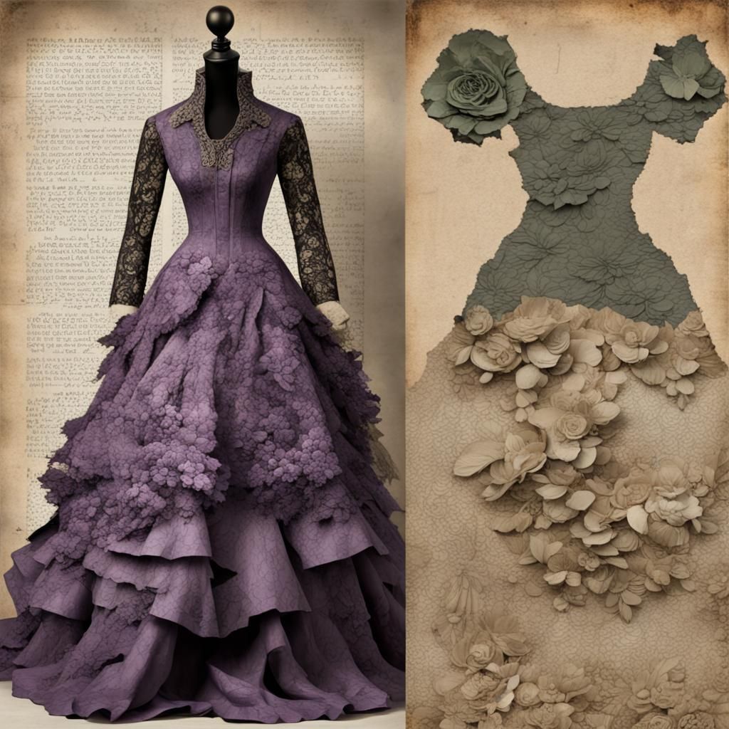 Fine Art Collage :: (Victorian Floral Lace A Line Gown, 1:1)...