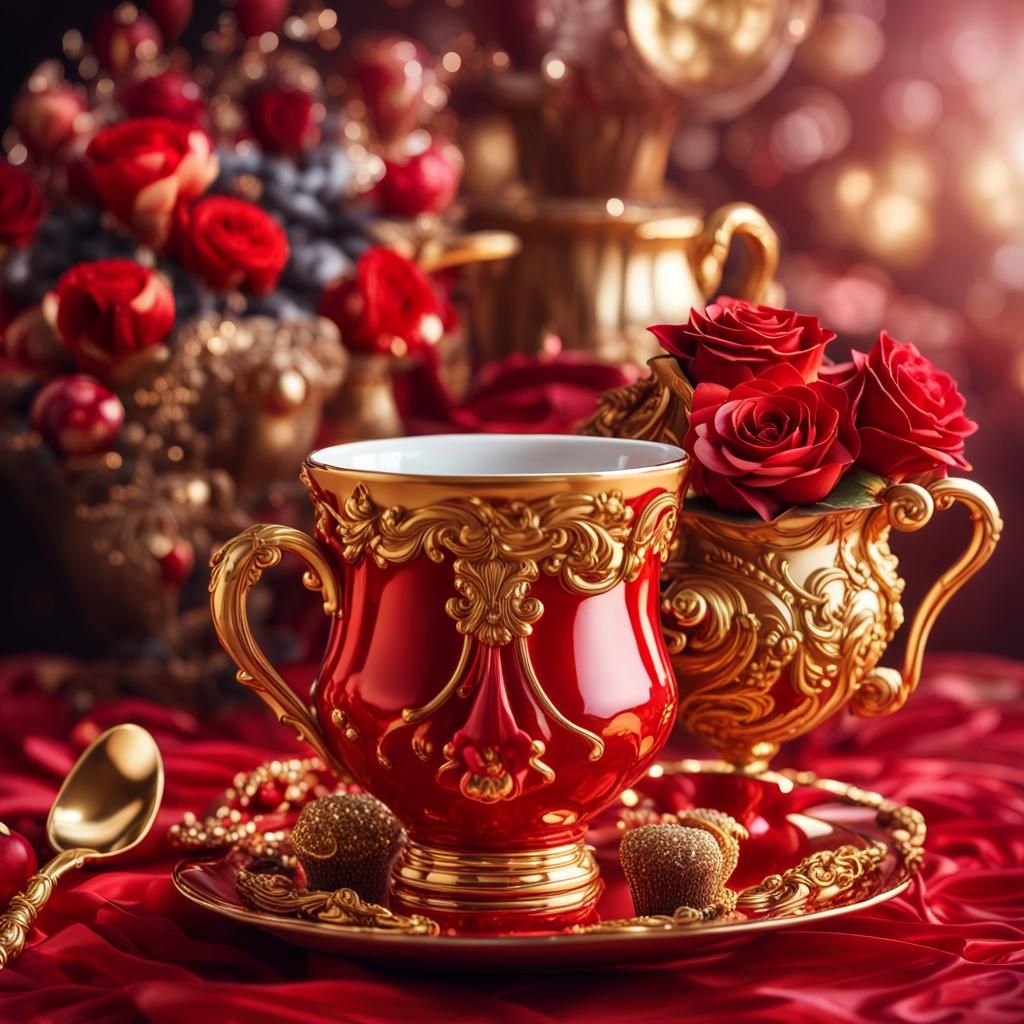 Luxury Porcelain Vase with Coffee and Flowers