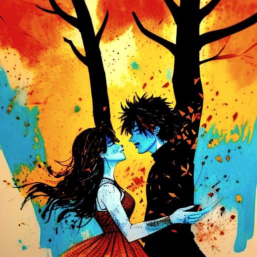 Couple Dancing by Campfire in Autumn Mixed Media