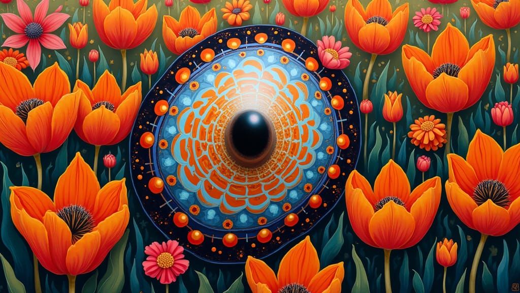 Surreal Kaleidoscopic Garden Blooms with Whimsical Movement