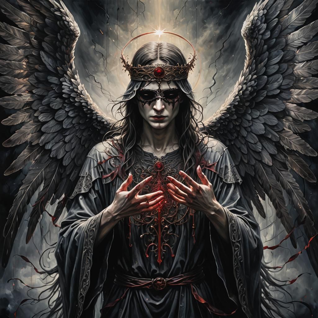 Surrealist Angel in Dark, Gothic Elegance