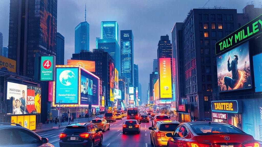 Futuristic Metropolis at Night with Holographic Billboards