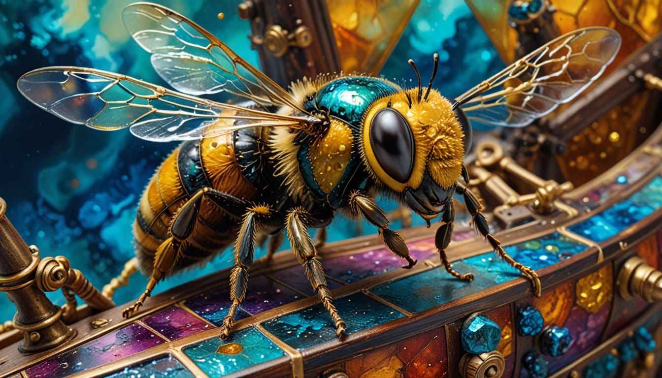 Surrealist Kaleidoscope Bee Pirate on Ship