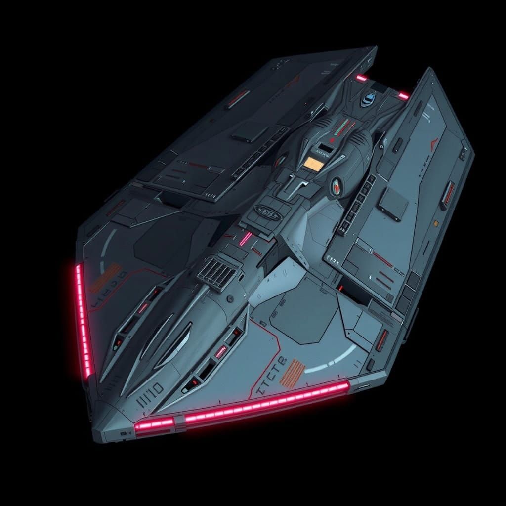 Sleek Cyberpunk Spaceship with Trapezoidal Delta Configurati...