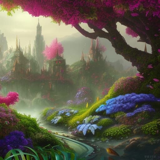 fantasy garden detailed matte painting, deep color, fantasti...