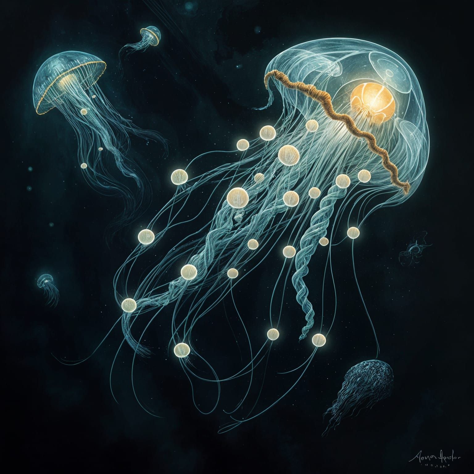 Bioluminescent Jellyfish in a Deep Sea Dreamscape