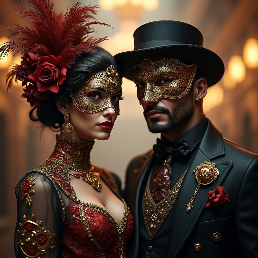 Steampunk Couple at Venetian Masked Ball