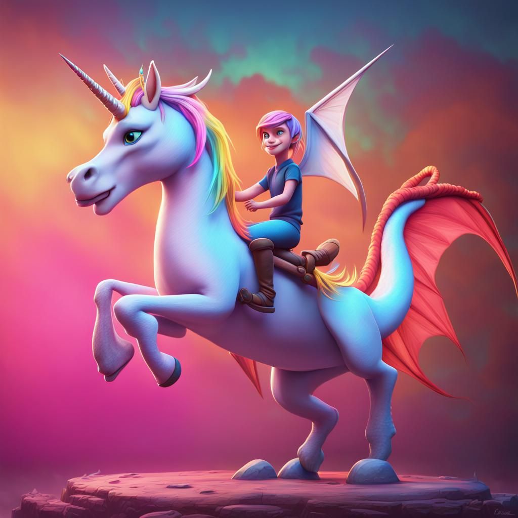 Unicorn and Dragon Fantasy in 3D Digital Art