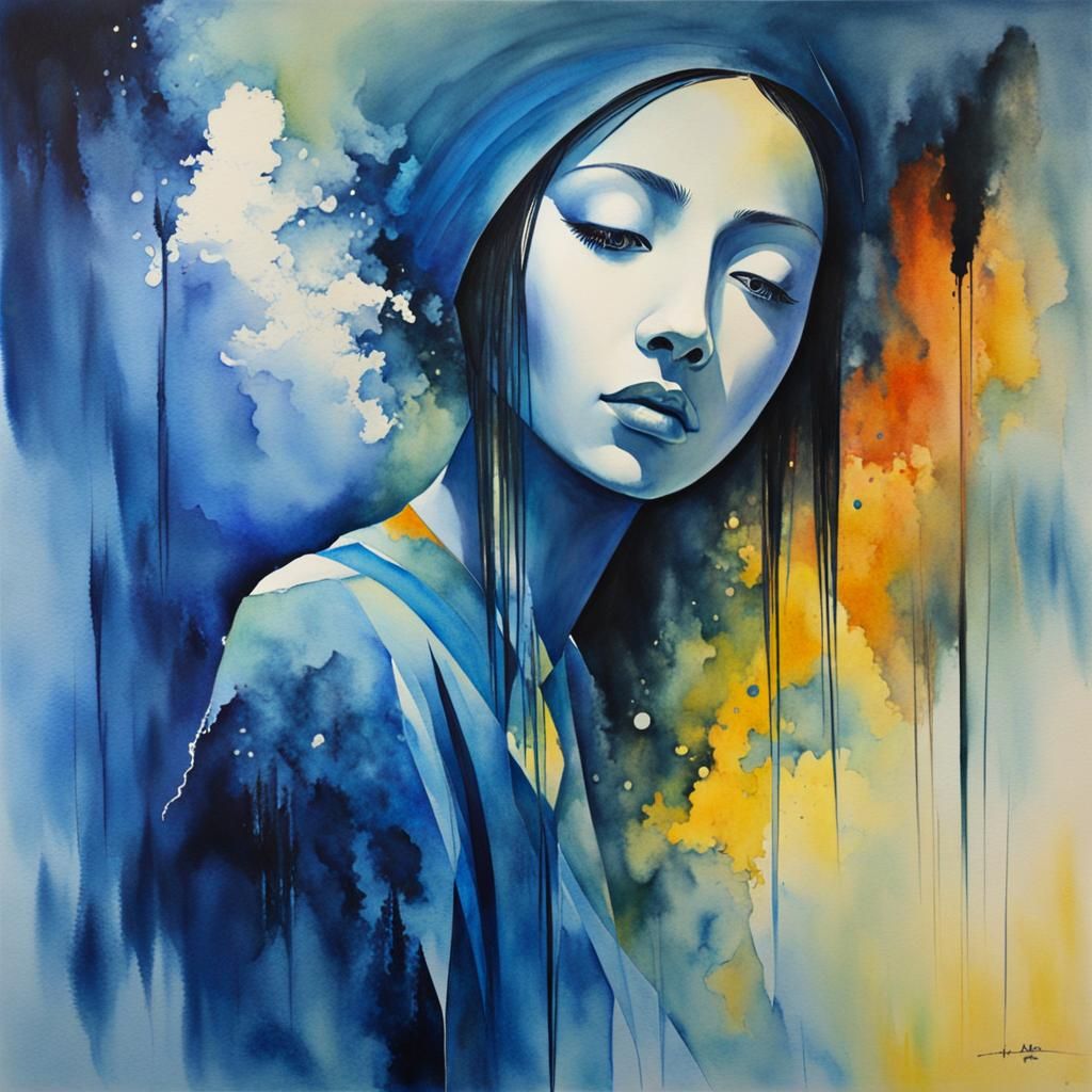 Surreal Blue Lady in Anti-Gravity World