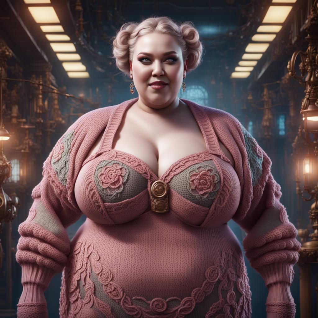 Robotic Woman Crocheting: Detailed Fantasy Art