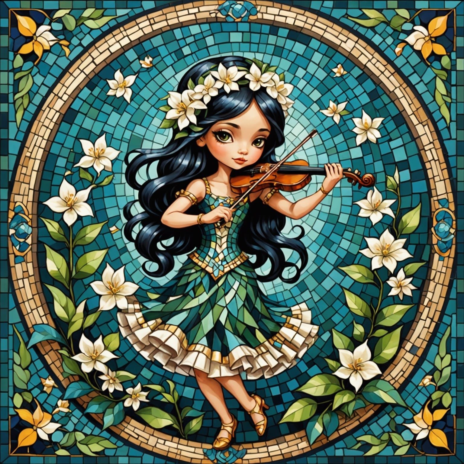 Vibrant Dixieland Dancing Scene in Whimsical Mosaic Style