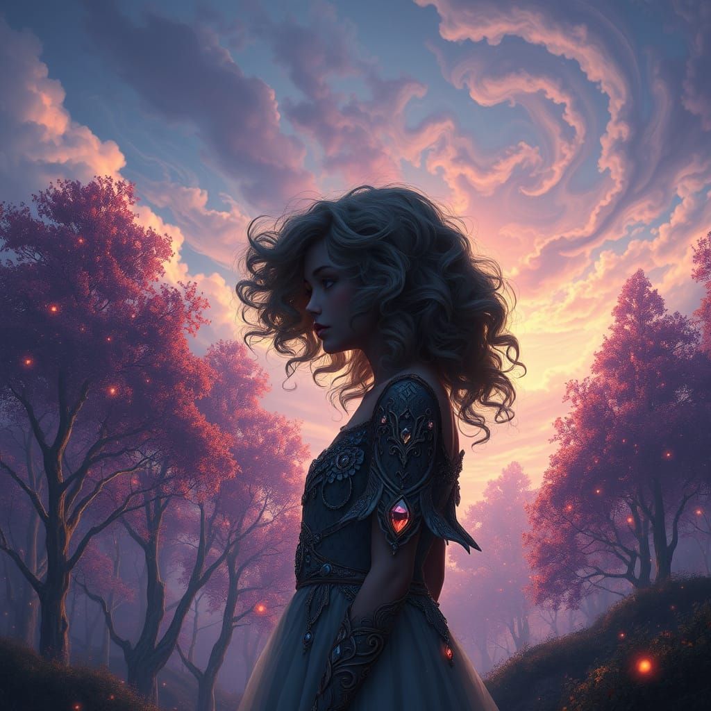 Girl in Enchanted Forest, Fantasy Art in High-Realism Style