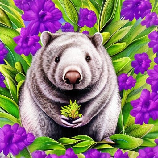Anthropomorphic Wombat Enjoying a Snack in Wonderland