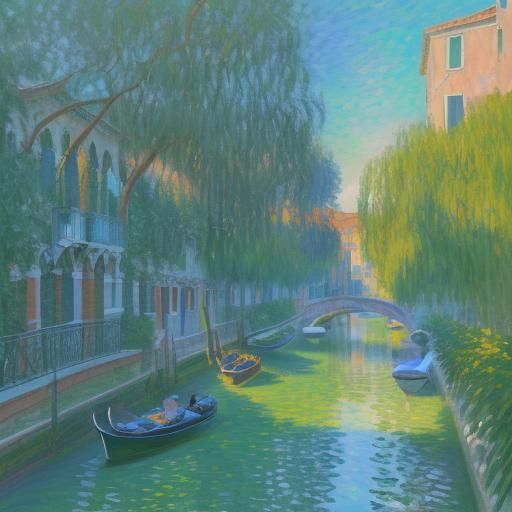 Venice Canals as Impressionist Oil Painting