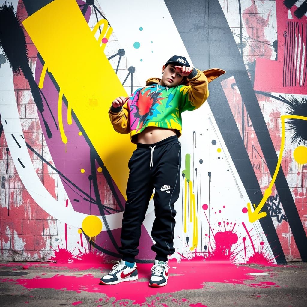 Teen Graffiti Artist in Bold Streetwear Style