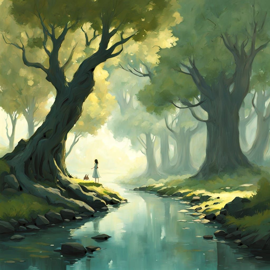 Tranquil Willow Square in Classical Realism Style