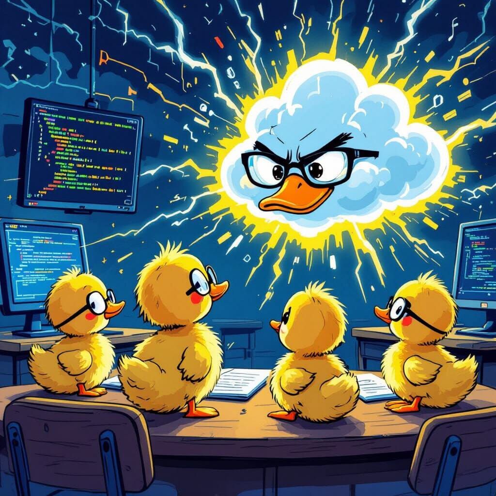 Ducklings Learn AI From Anthropomorphic Thundercloud
