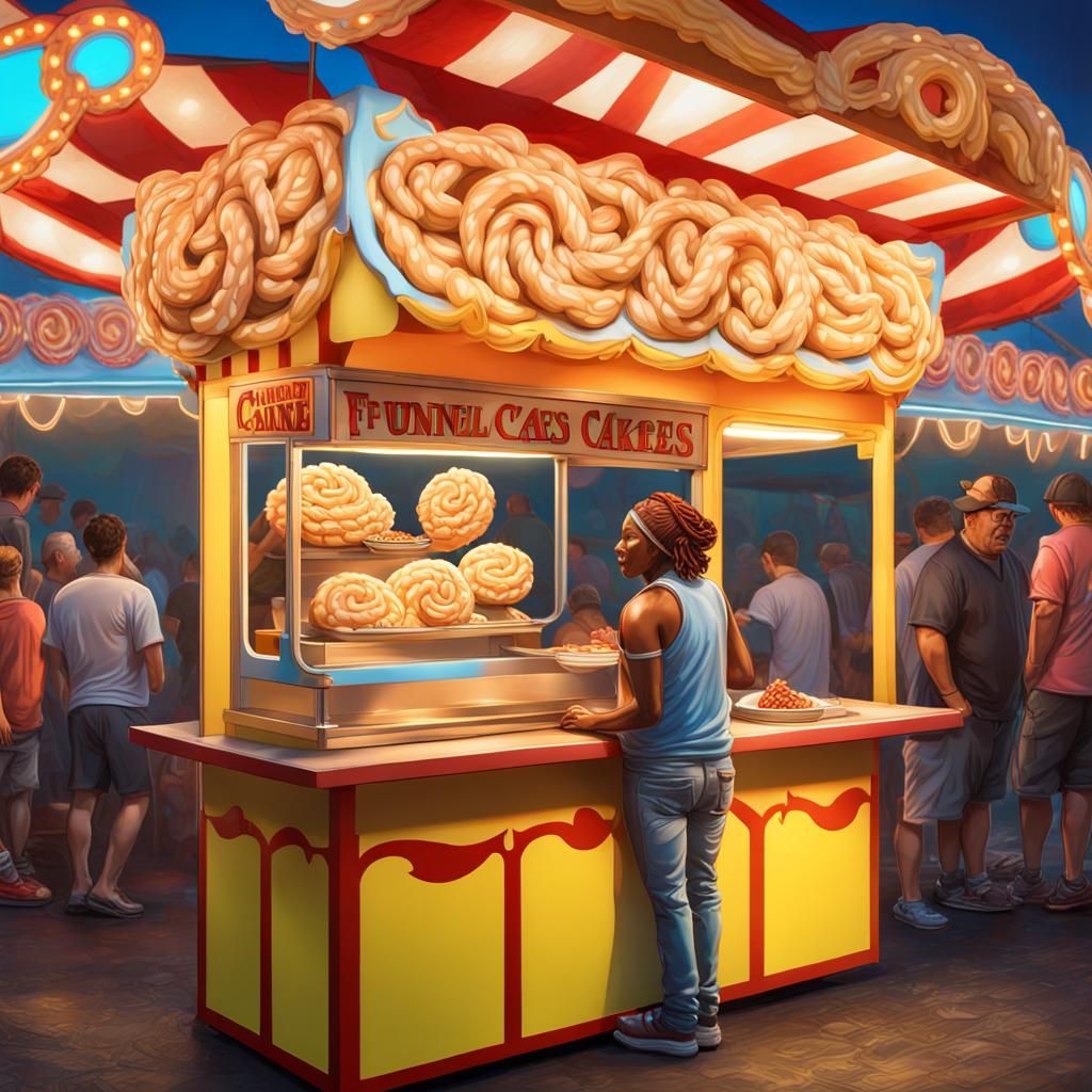 Carnival Funnel Cake Vendor in Hyperrealistic 3D