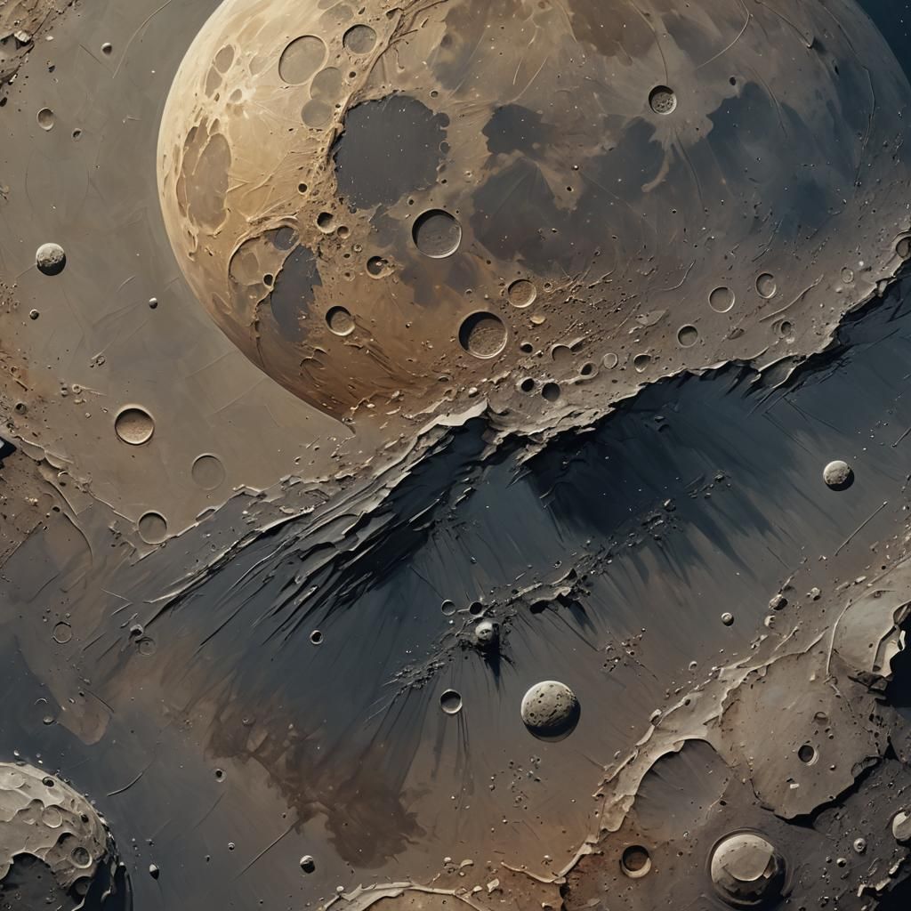 Detailed Lunar Surface in Low-Poly Oil Painting