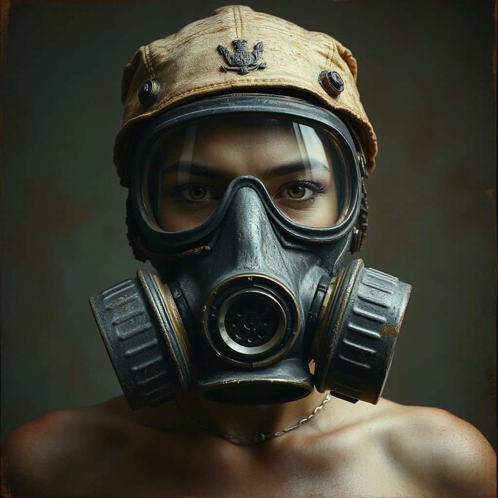 Gas Mask Portrait in Anatomical Surrealist Style