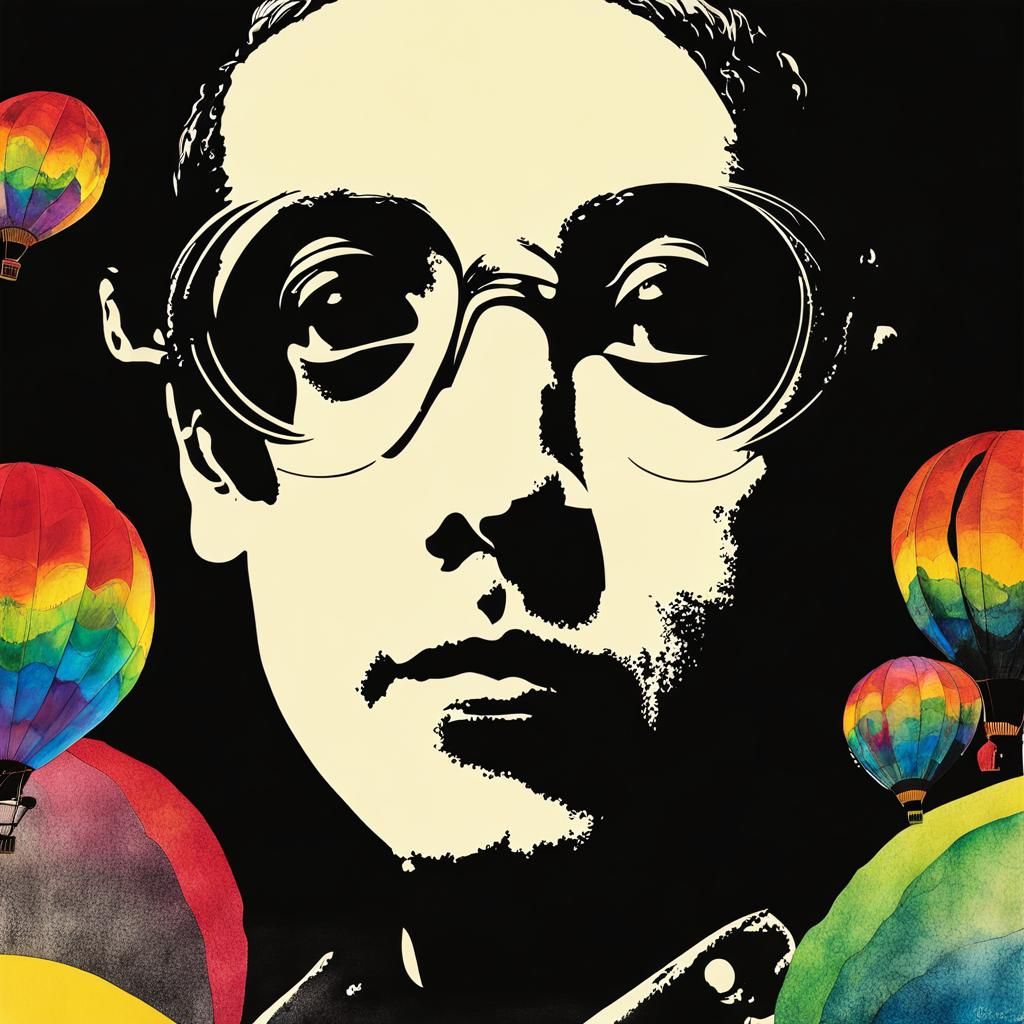 Steampunk Surreal Child's Drawing with Hot Air Balloons