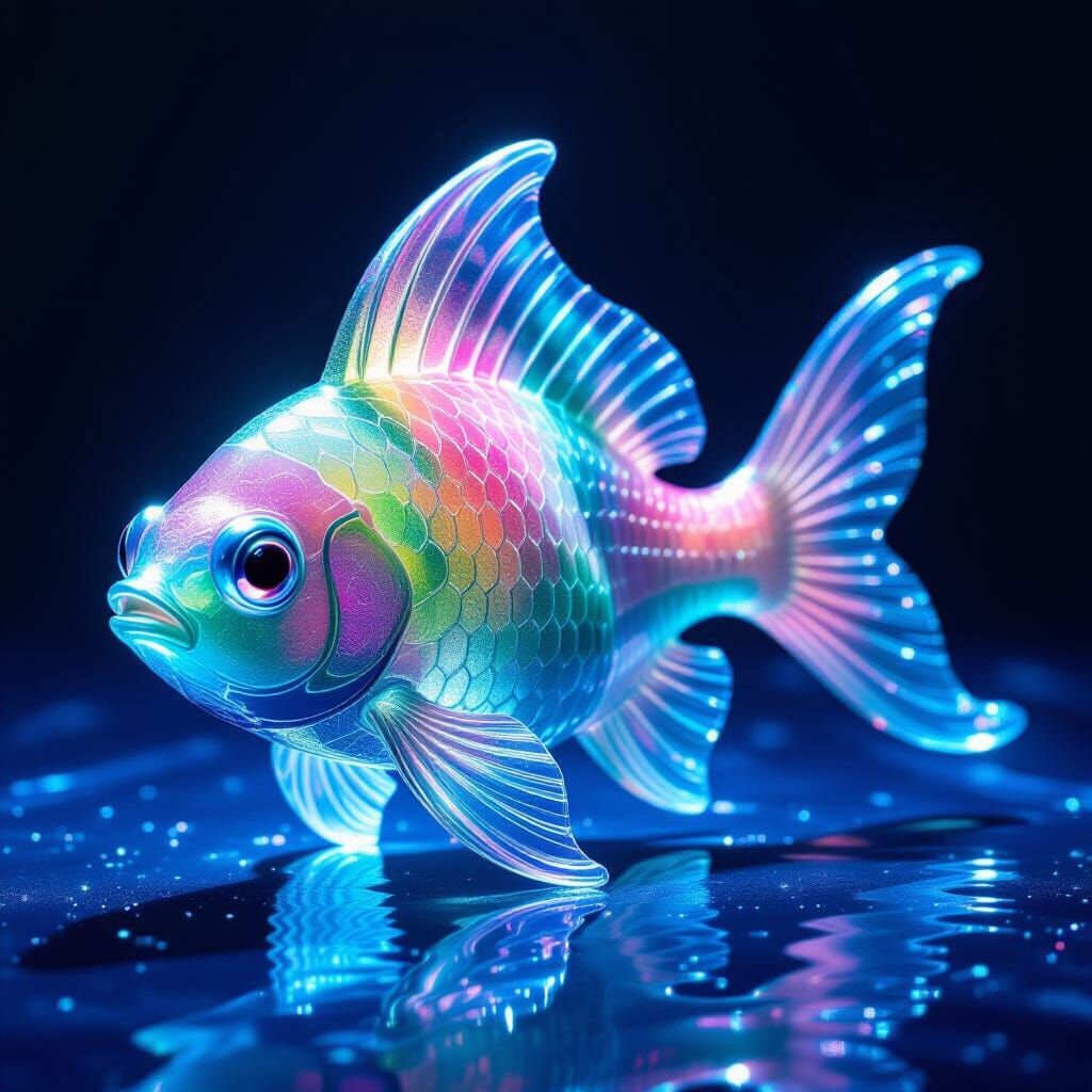 Mythical Ocean Glass Creature in Ethereal Bioluminescence Di...
