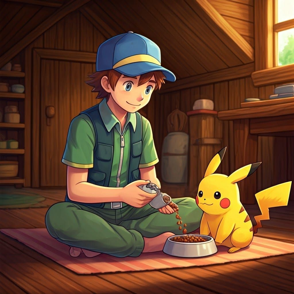 Pokémon Trainer Ritchie Feeds Sparky with Care