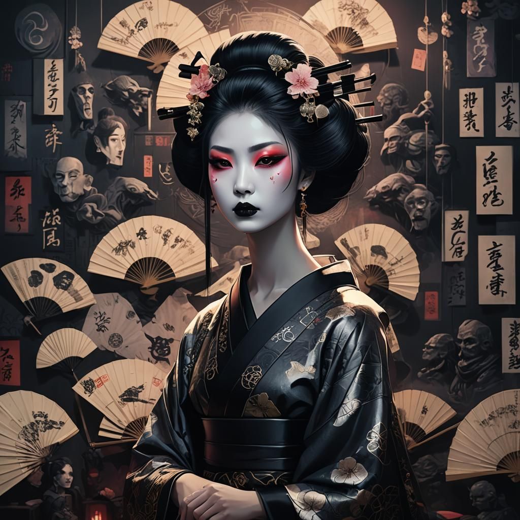 Gothic Geisha with Occult Symbols, Anime Art