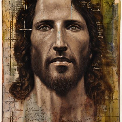 Jesus Christ Portrait in Mixed Media Style