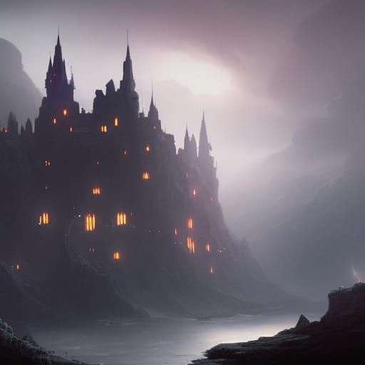 Ghost Castle on Mountain: Dark Fantasy Concept Art