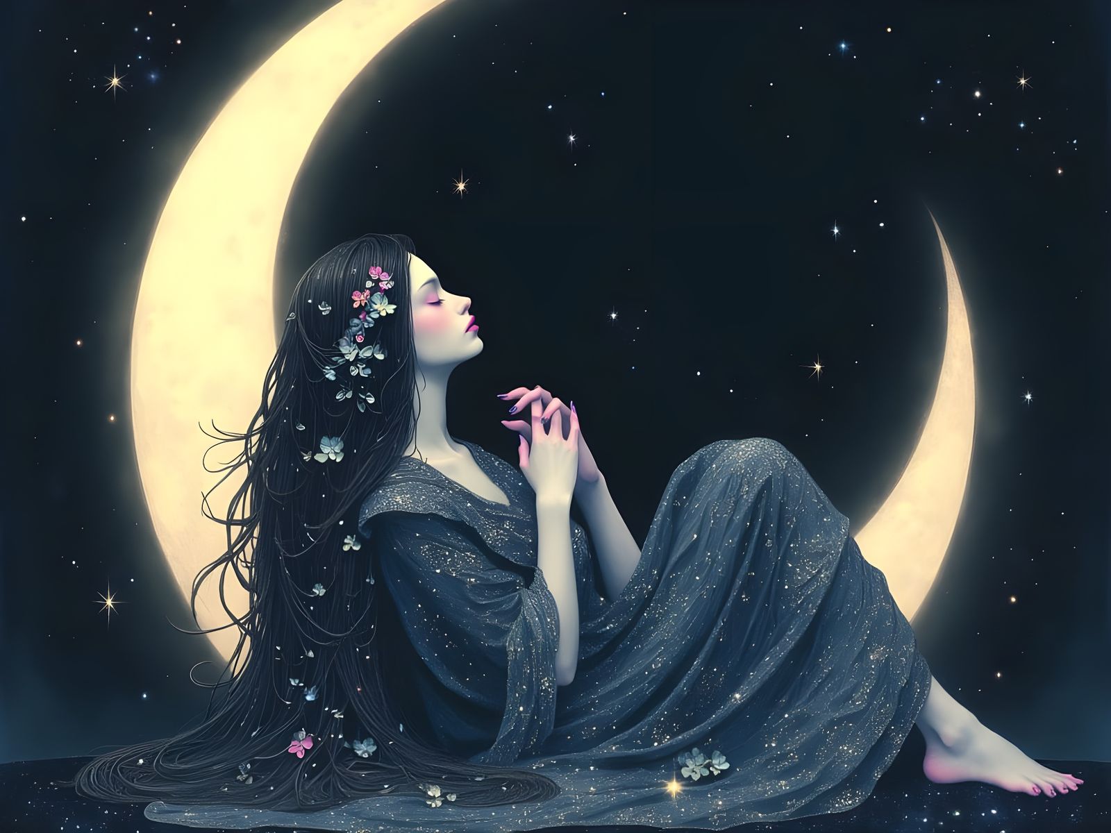 Goddess of the Moon Basks in Celestial Glow