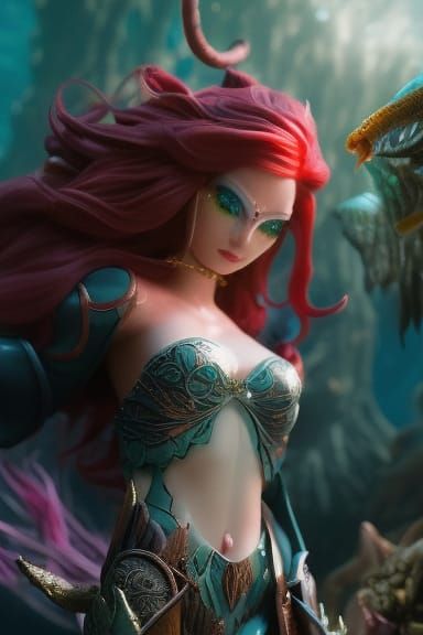 Decaying Mermaid Zombie on Underwater Throne