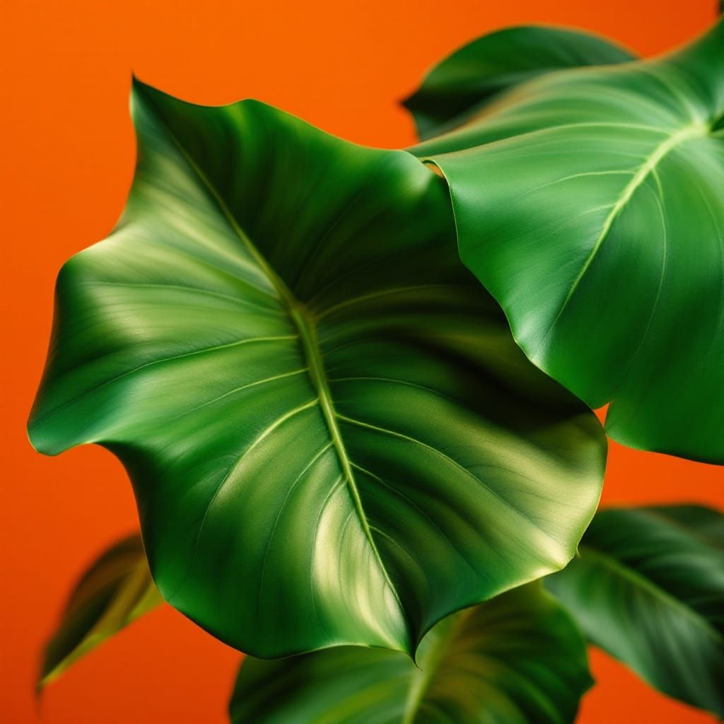 Tropical Leaves in Vibrant Orange with Dramatic Lighting