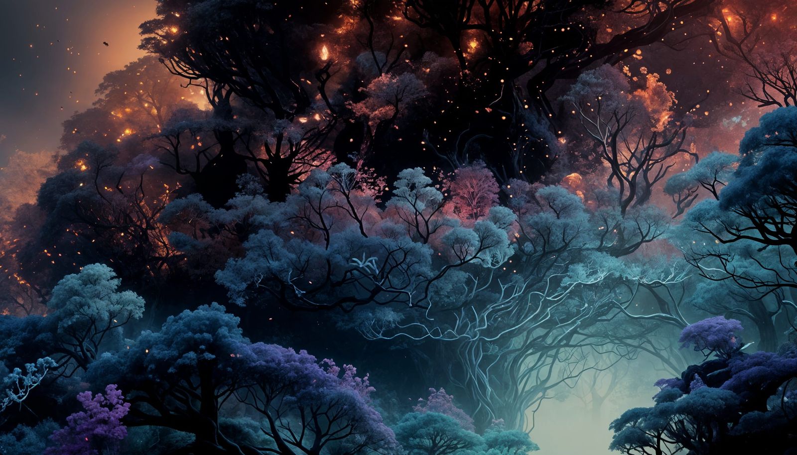 Surreal Landscape of Twisted Metal and Colorful Bioluminesce...