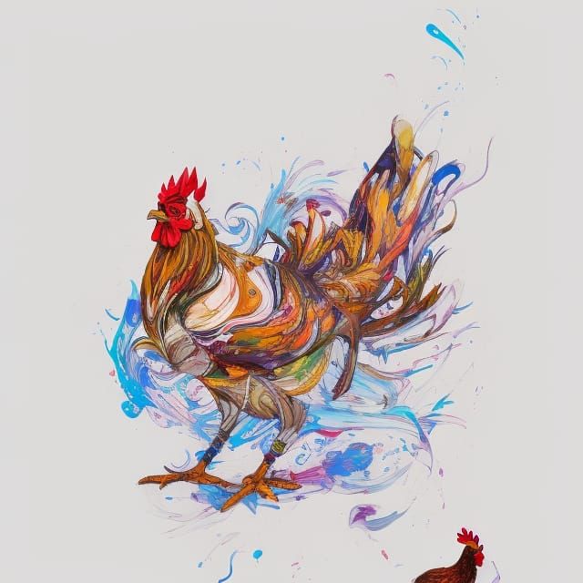 Hyperdetailed Chicken in Marbled Oil Gouache Style