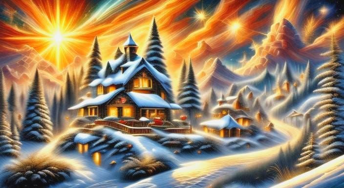 Surreal Winter Wonderland with Santa Claus and Friends