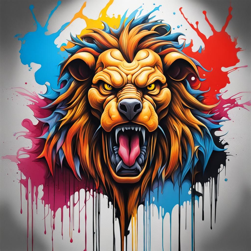 Graffiti Art: Eagle, Lion, Bull, Man in Spray Paint