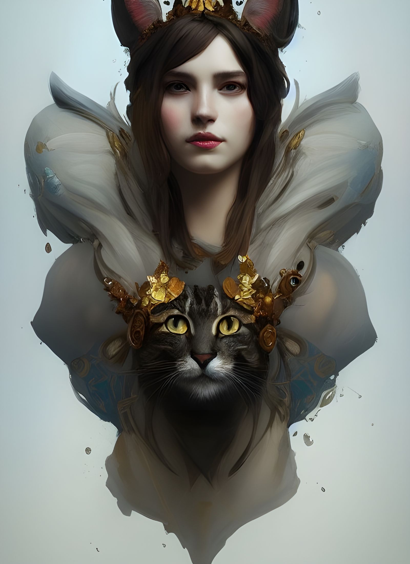 Cat Queen Portrait in Maximalist Digital Art