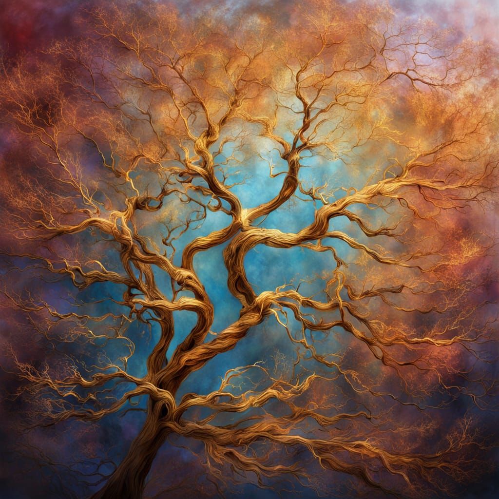 Radiant Dreamscape with Glowing Trees and Geometric Flowers