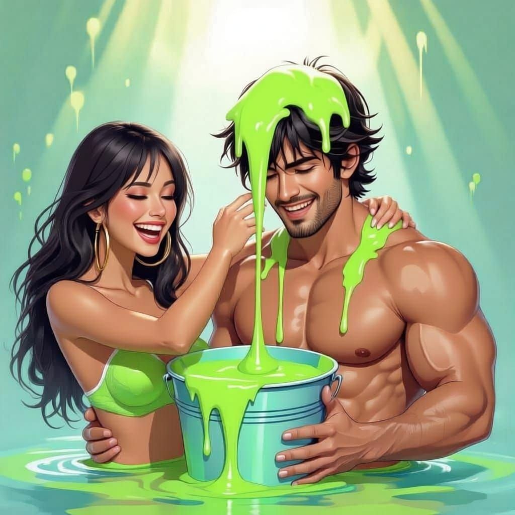 Woman Slimes Confident Muscular Man