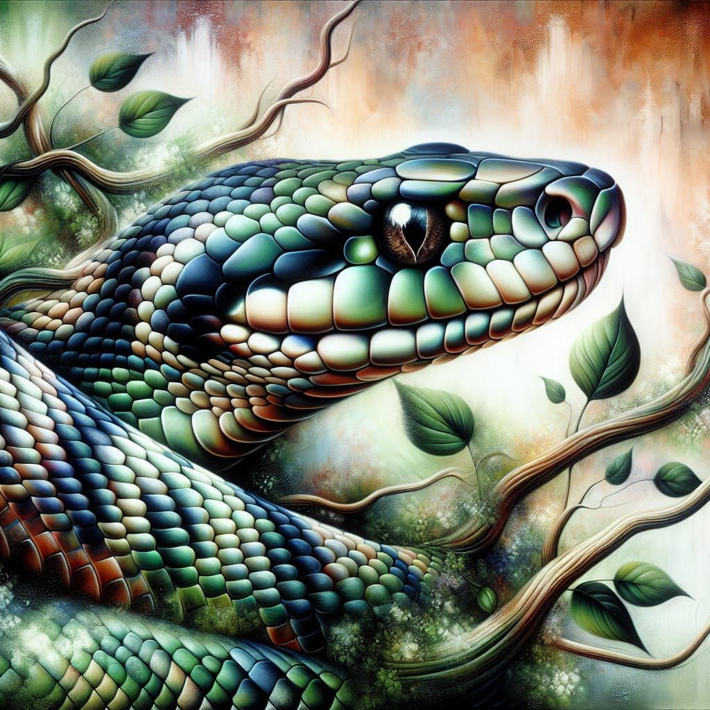 snake!🐍, high detailed, clean oil ink airbrush effect