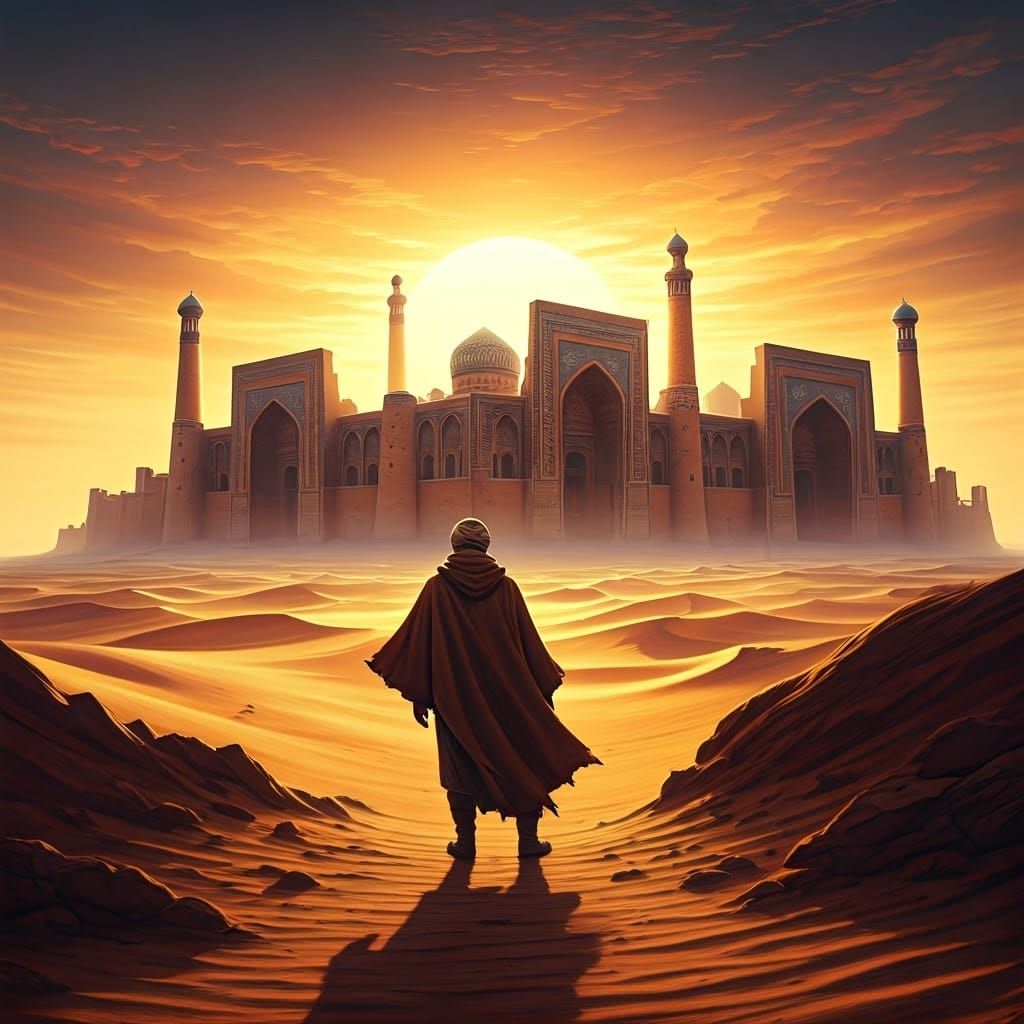 Mysterious Traveler at Samarkand's Edge